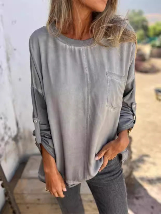 Women's Loose Pocket Pullover Long Sleeve Top