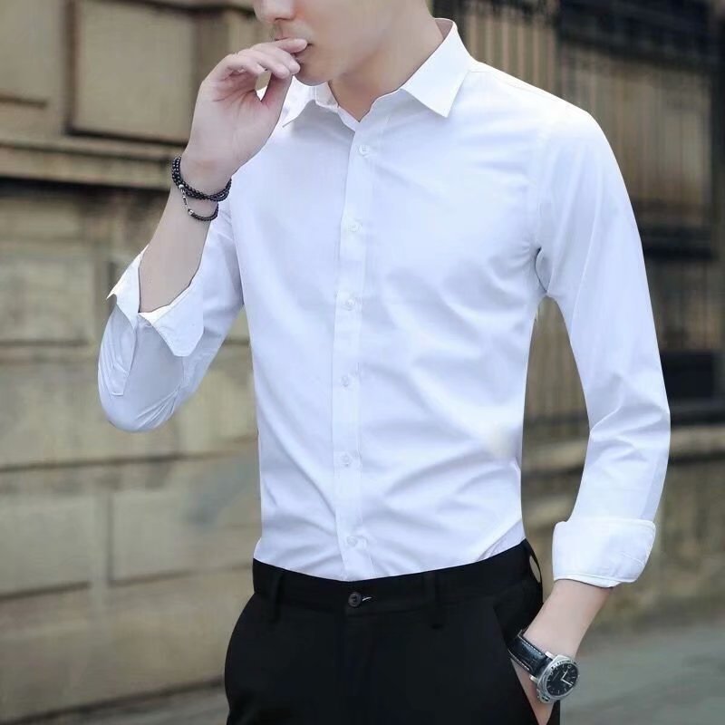 Men's White Long-sleeve Shirt Trendy Business Slim-fit For Work