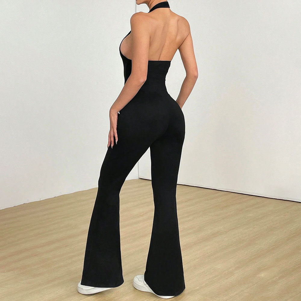 Sleek Sheer Hollowed-Out Bodycon Fitness Jumpsuit