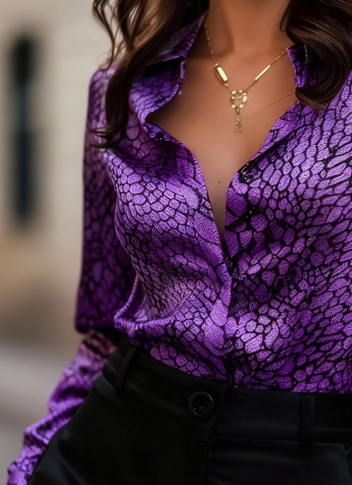 High Elastic Satin Printed Leopard Print Spring And Autumn Leisure Loose Shirt