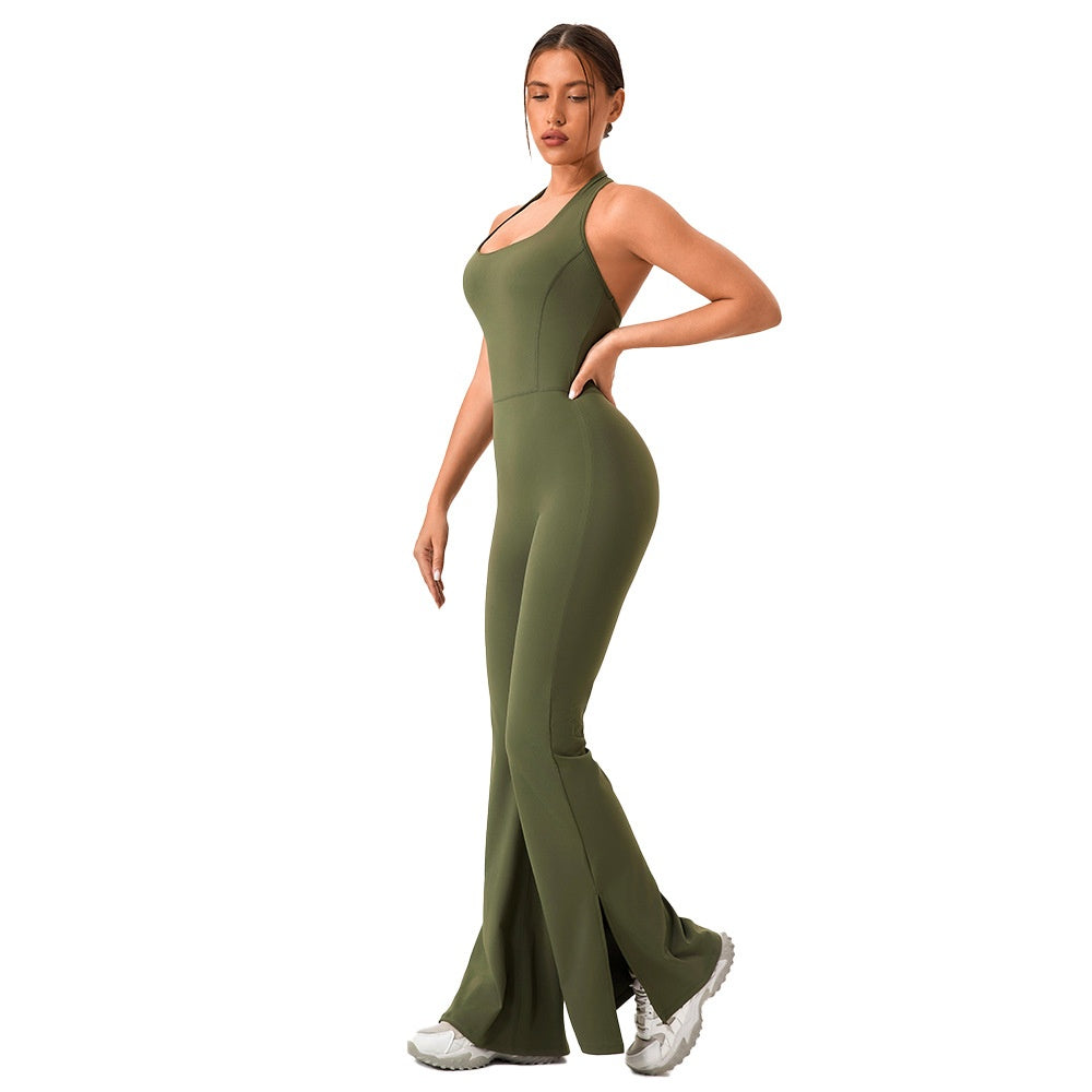 Flared Yoga Bodysuit for Women - Workout Jumpsuit