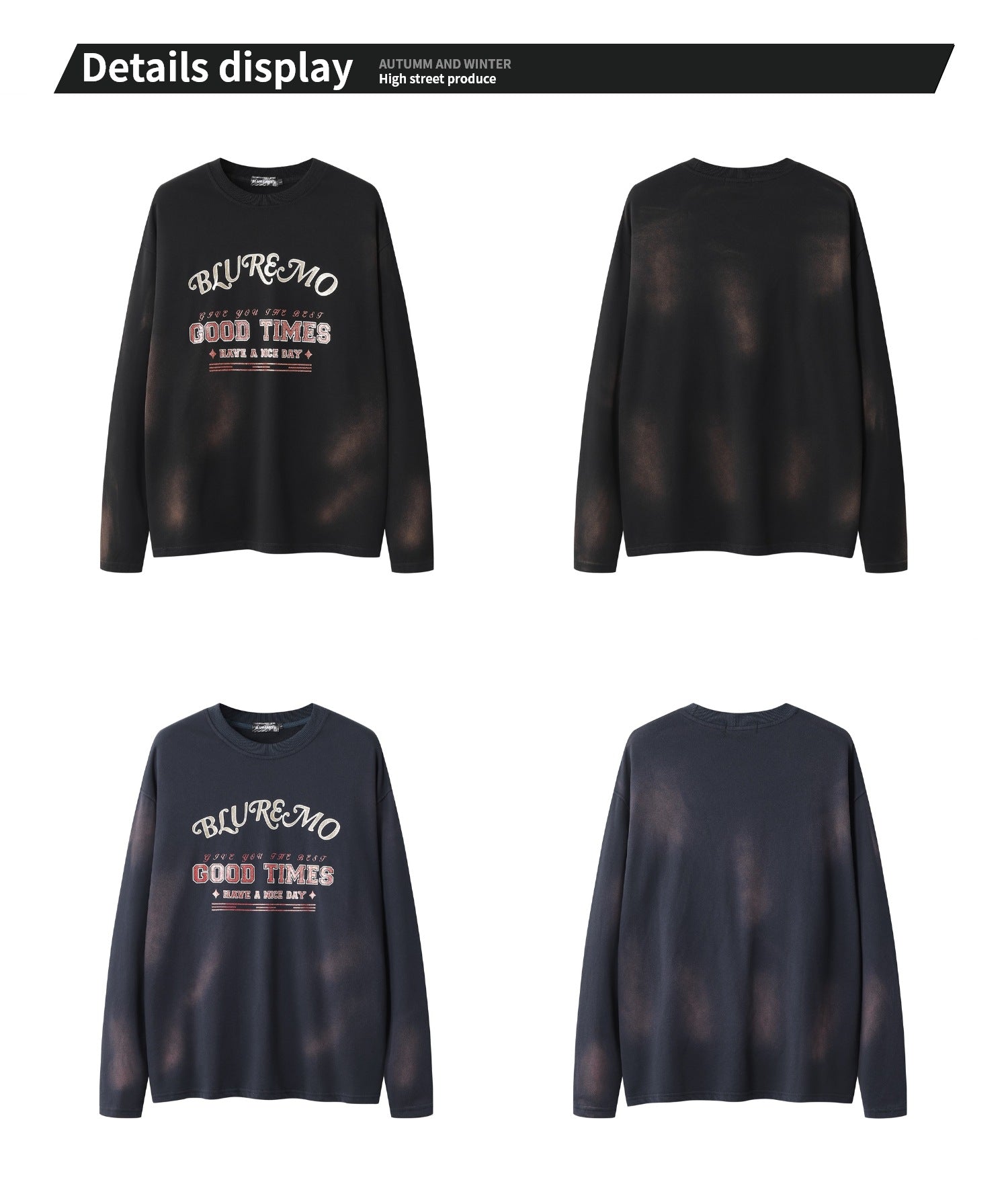 Gold Print Dark Wash Crew Neck Sweatshirt
