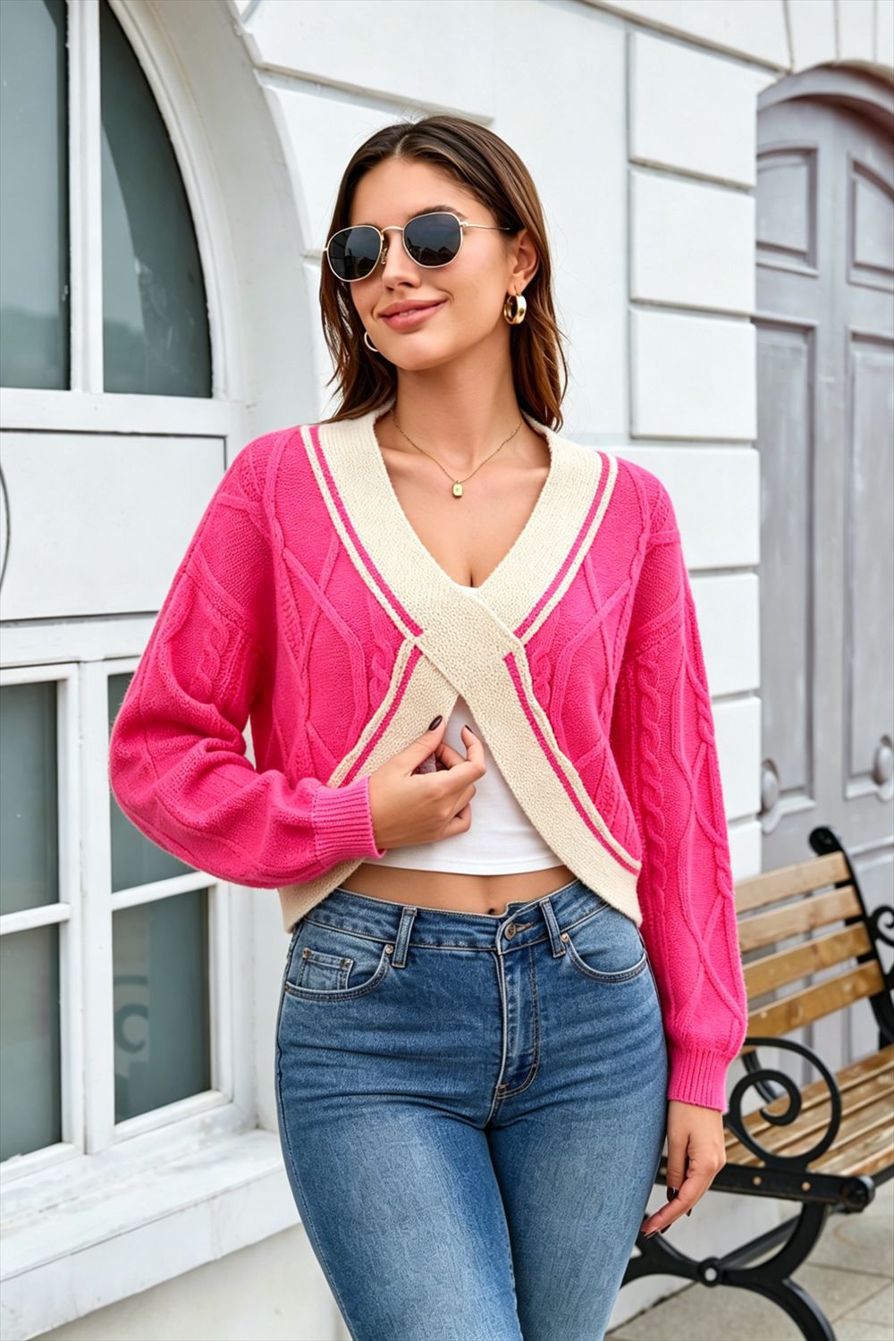 Womens Fashionable Cropped Knit Oversized Sweater