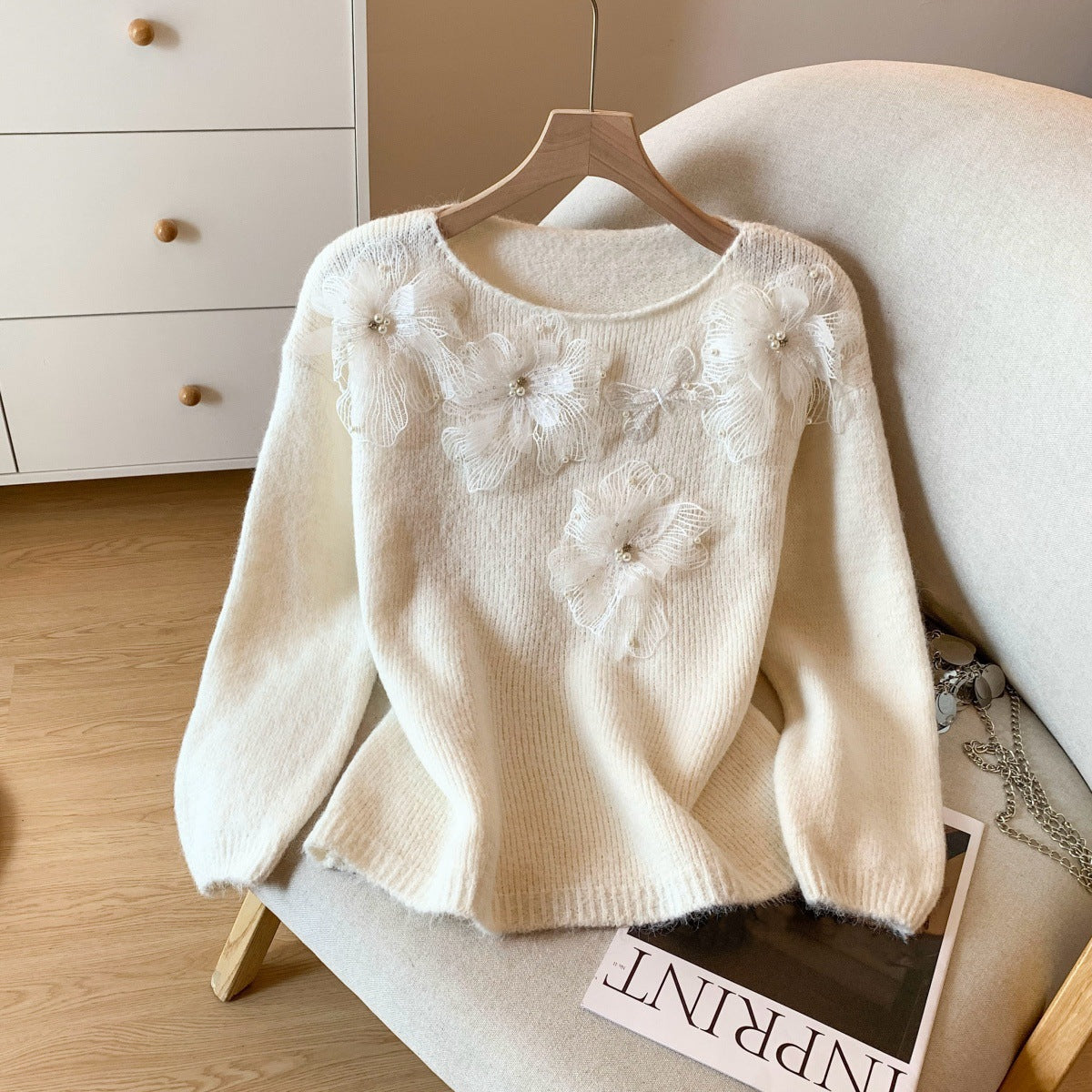 Lace Flower Knitted Sweater for Women Autumn and Winter
