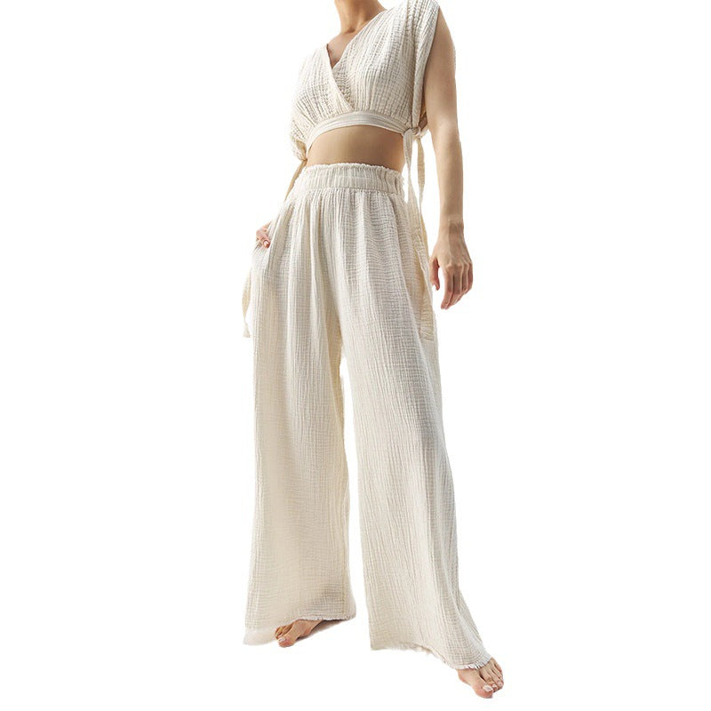 Women's Double-Layer Gauze Casual High-Waist Pants