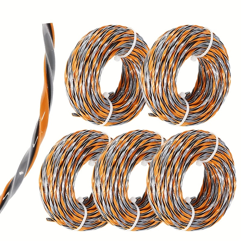 5‑Piece Nylon Square Spiral Trimmer Line – Three‑Color, 5 m (16.4 ft) Length, 3.0 mm (0.120 in) Diameter