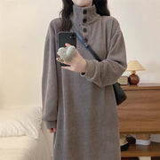 Turtleneck Button Dress Versatile Long-sleeve Maxi Dress for Women