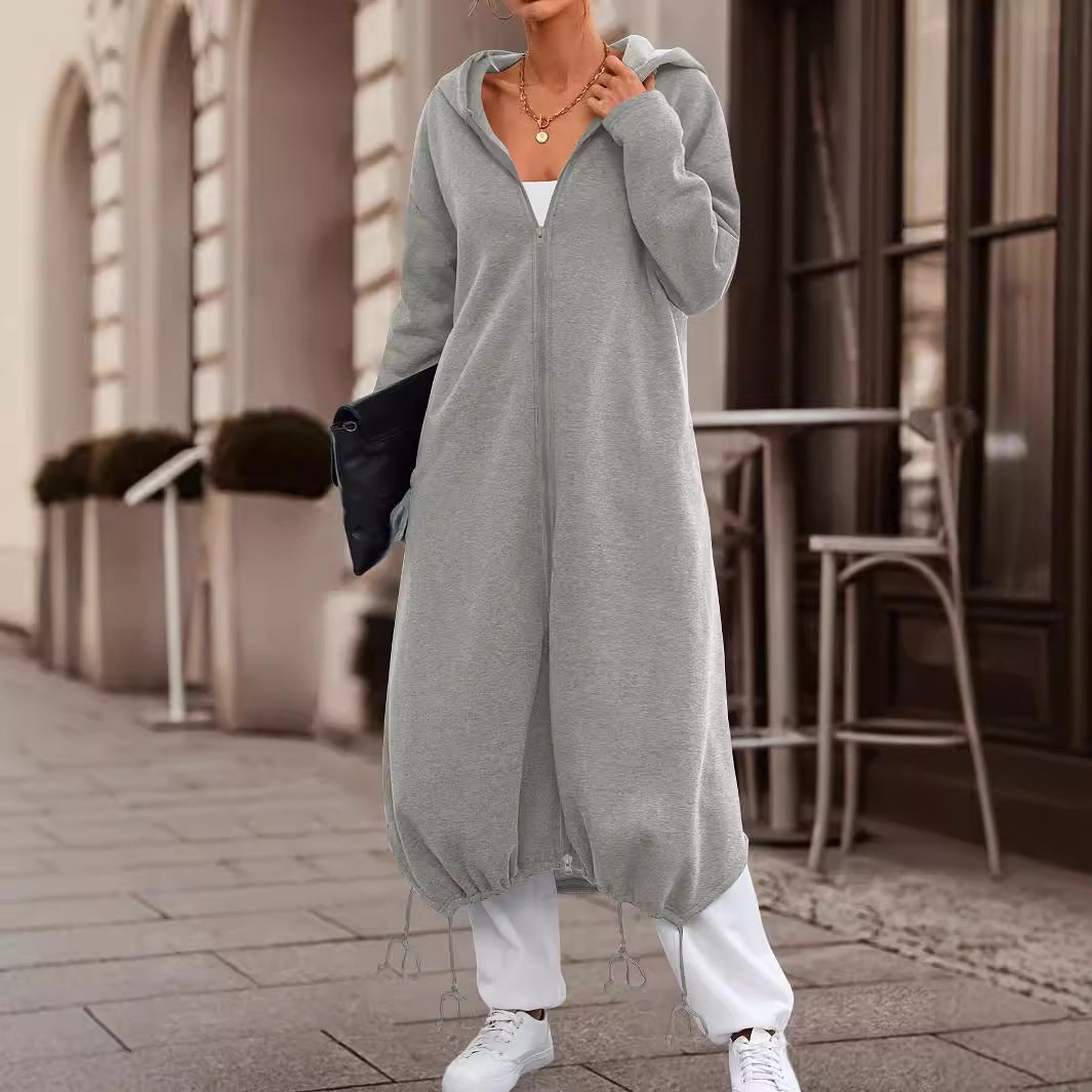 Women's Casual Solid Color Thickened Long Coat