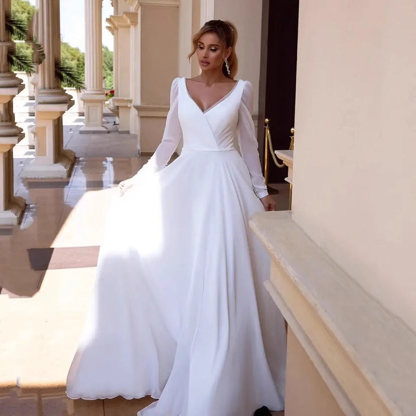 Elegant V-Neck Backless Long Sleeve Dress