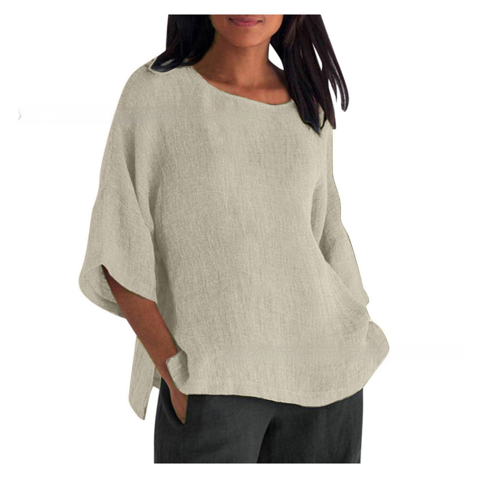 Women's Cotton Linen 3/4 Sleeve Casual Top