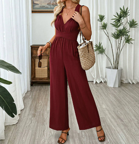 Elegant Backless Crossover Wide-Leg Jumpsuit