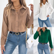 Pleated Solid-color Button-up Long-sleeve Business Shirt