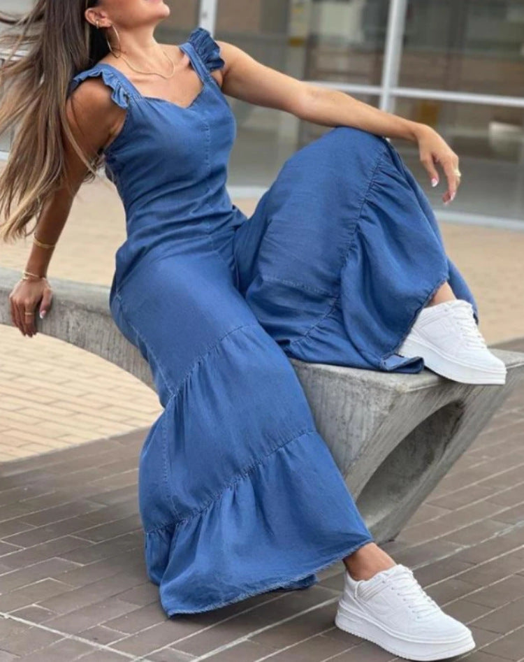 Chic Ruffle Sleeveless Flared Jumpsuit