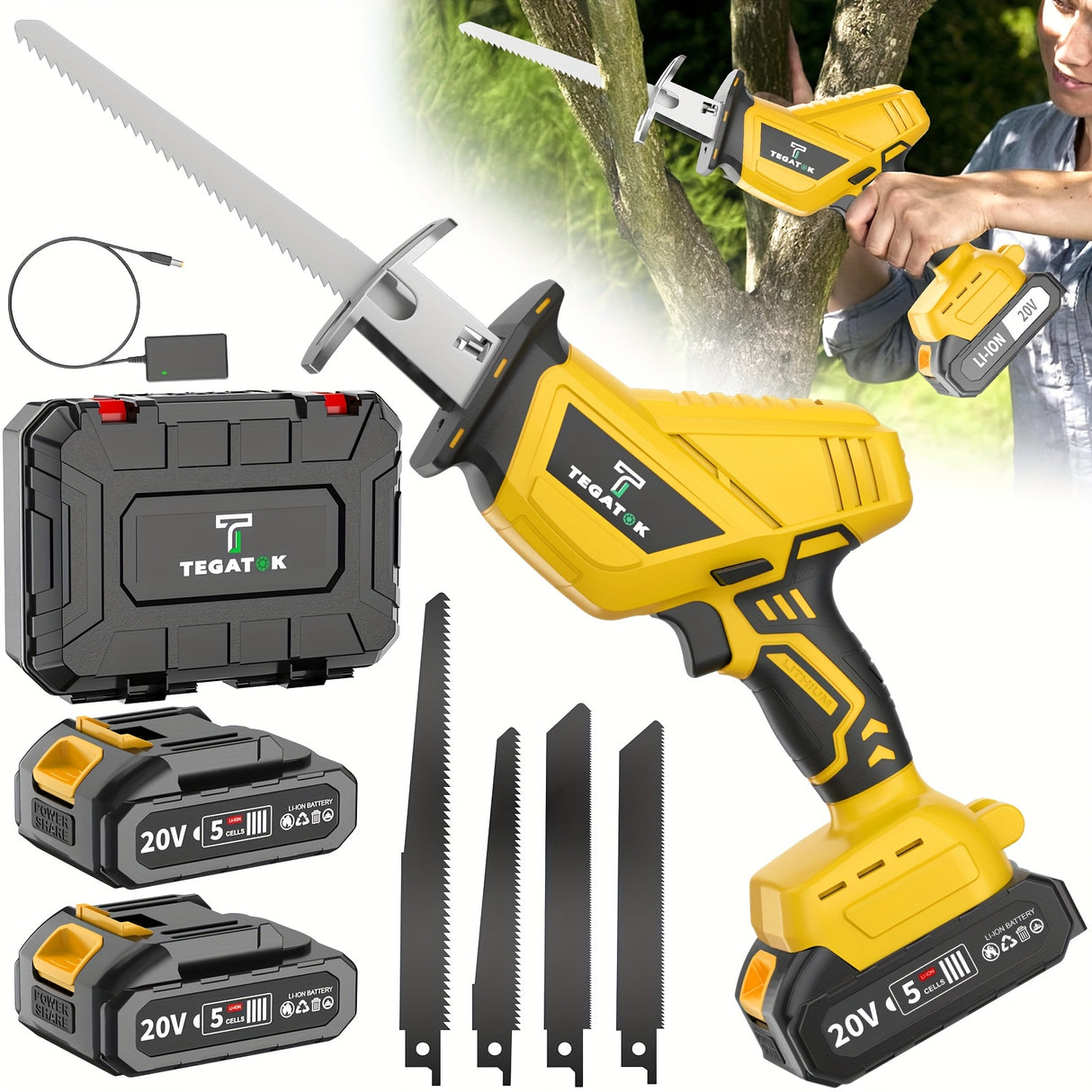 The newly upgraded wireless rotary saw and electric reciprocating saw in 2025, reciprocating saw with LED lights, 4 replaceable saw blades and toolboxes for wood, metal and PVC, and featuring multi...