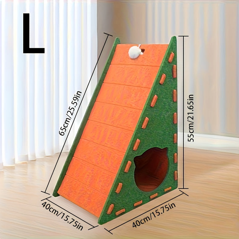 2-in-1 Triangle Cat Scratching Pad Felt Bed With Plush Toy Ball, Durable And Shed-free Structure For All Seasons Indoor Cats To Play Rest & Sharpen Claws, Feline Enrichment, Claw Sharpening, Modern