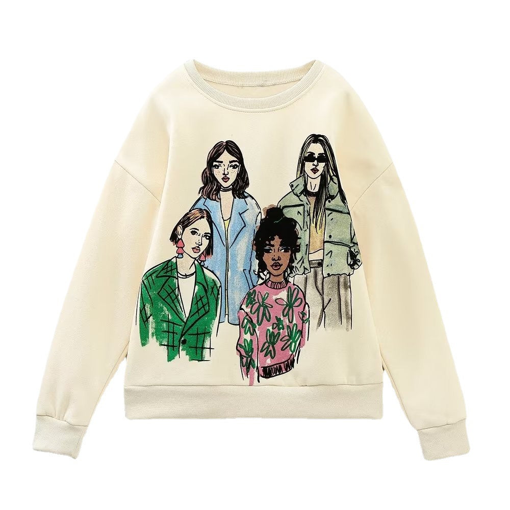 Cozy Streetwear Beige Cotton Hoodie for Women