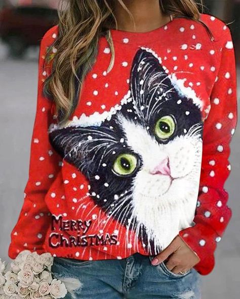 Women's 3D Print Loose Casual Round-Neck Autumn Sweater