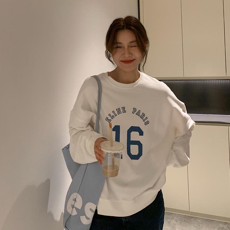 Oversized Letter Print Long Sleeve Women's Pullover Sweater
