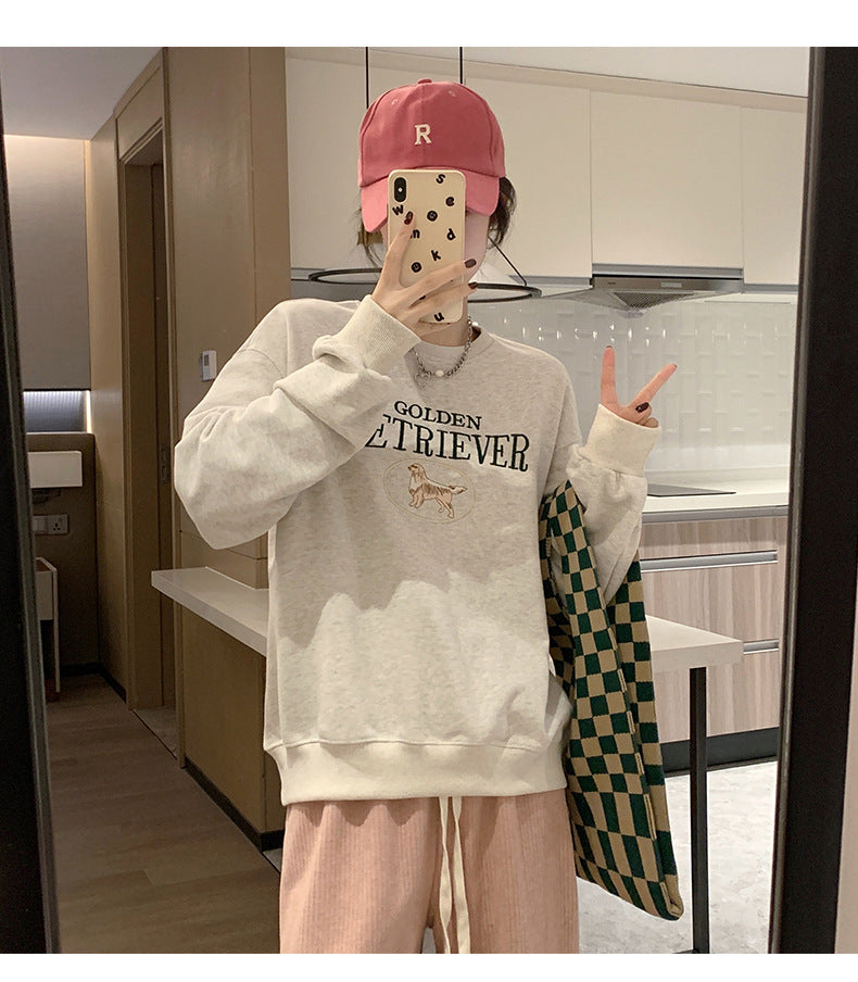 Cute Cartoon Embroidered Oversized Pullover Sweatshirt