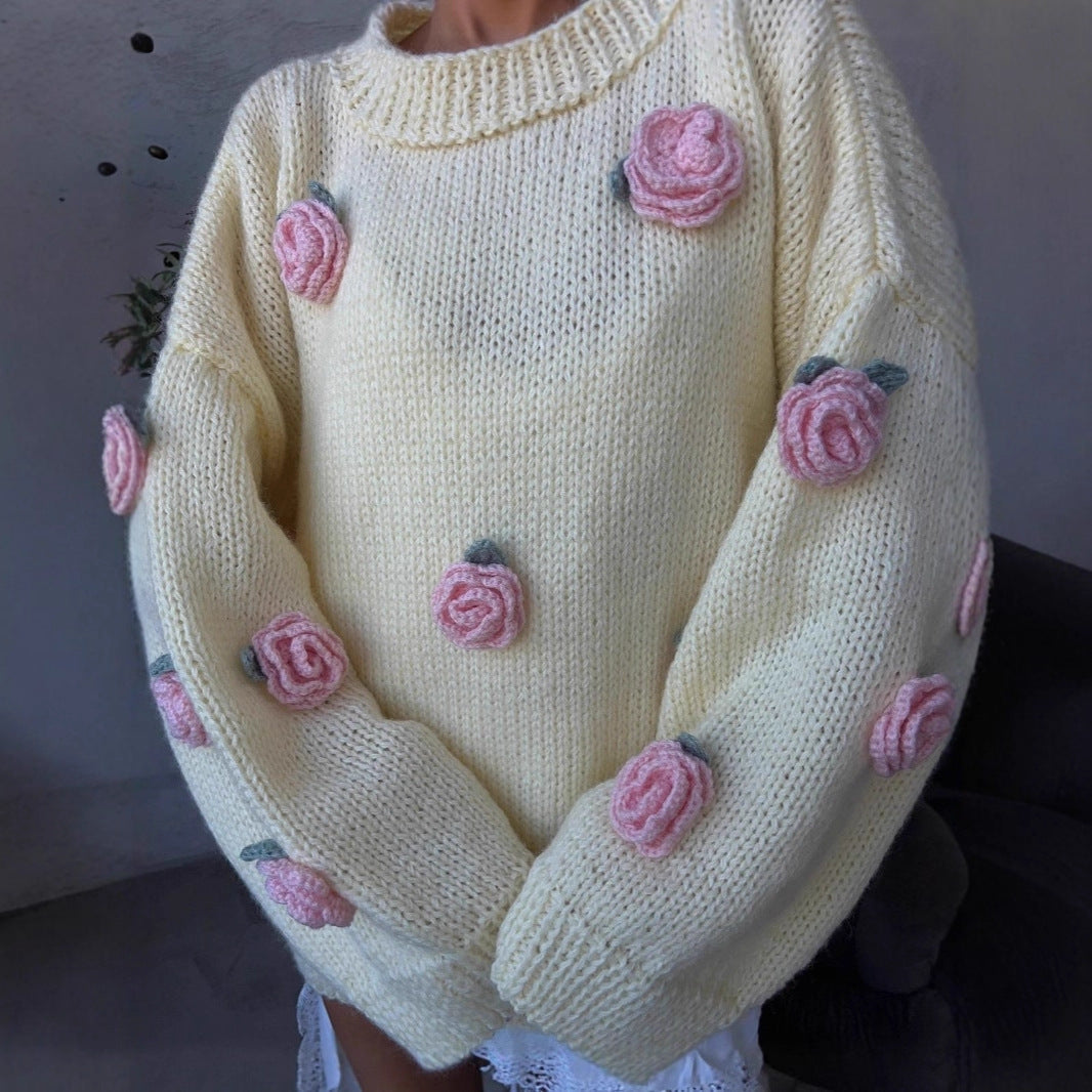 American and European-style Floral-decorated Sweater