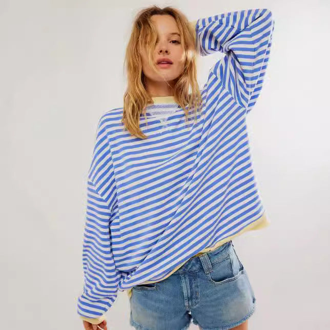 Women's Striped Color-Block Embroidered Pullover Sweater