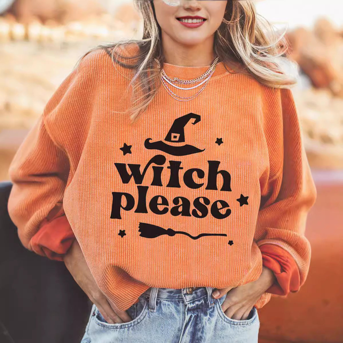 Women's Halloween Pumpkin Graphic Loose Round Neck Pullover Sweater