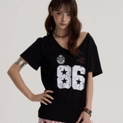 American Hot Girl Printed V‑Neck Short‑Sleeve Tee