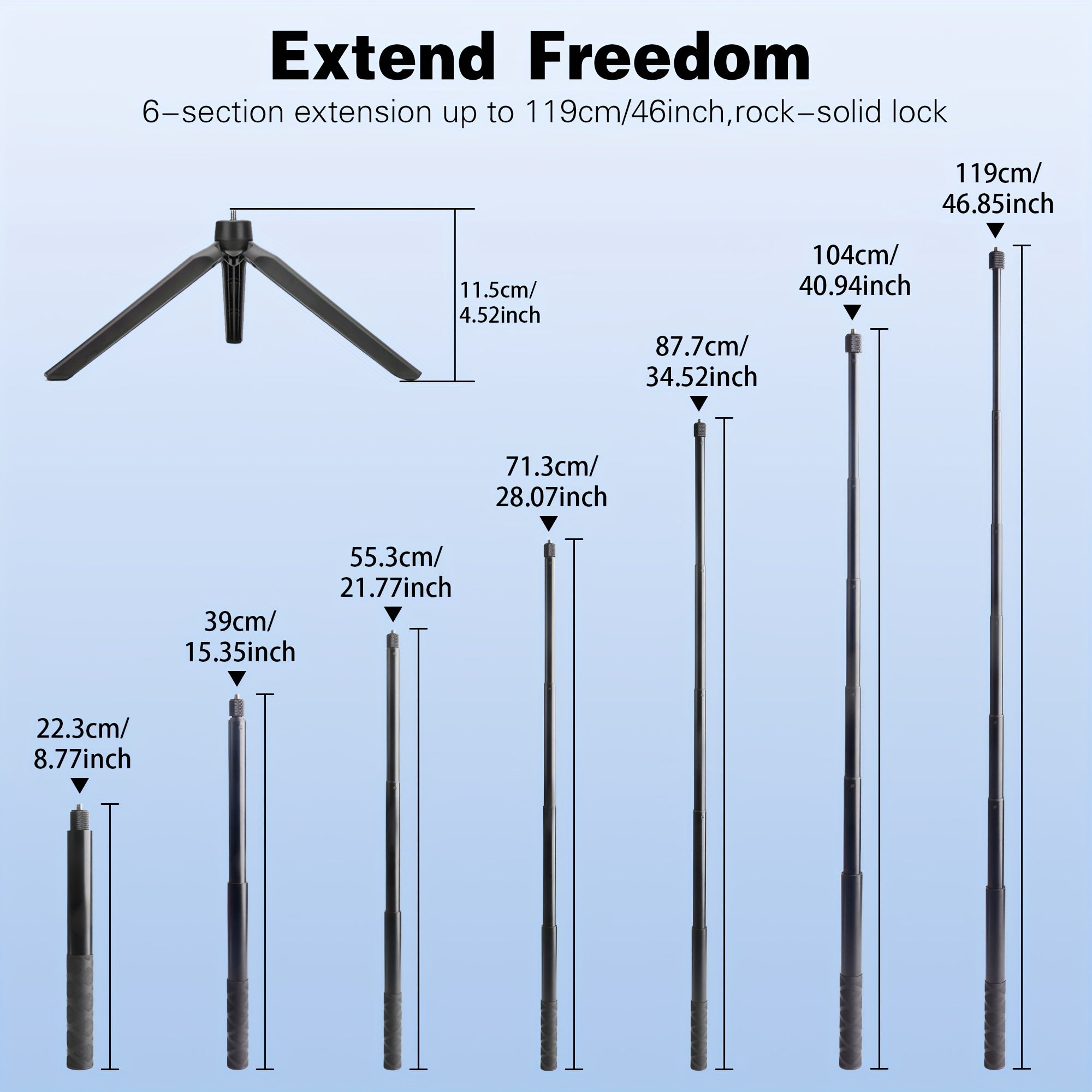 Invisible Selfie Stick Tripod – Anti‑Slip Handle, Multi‑Angle Adapter for Insta360, GoPro and DJI Cameras, Portable Travel Companion