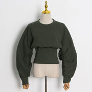 Chic Dark Green Waist-Trimming Commuter Sweater