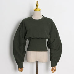 Chic Dark Green Waist-Trimming Commuter Sweater