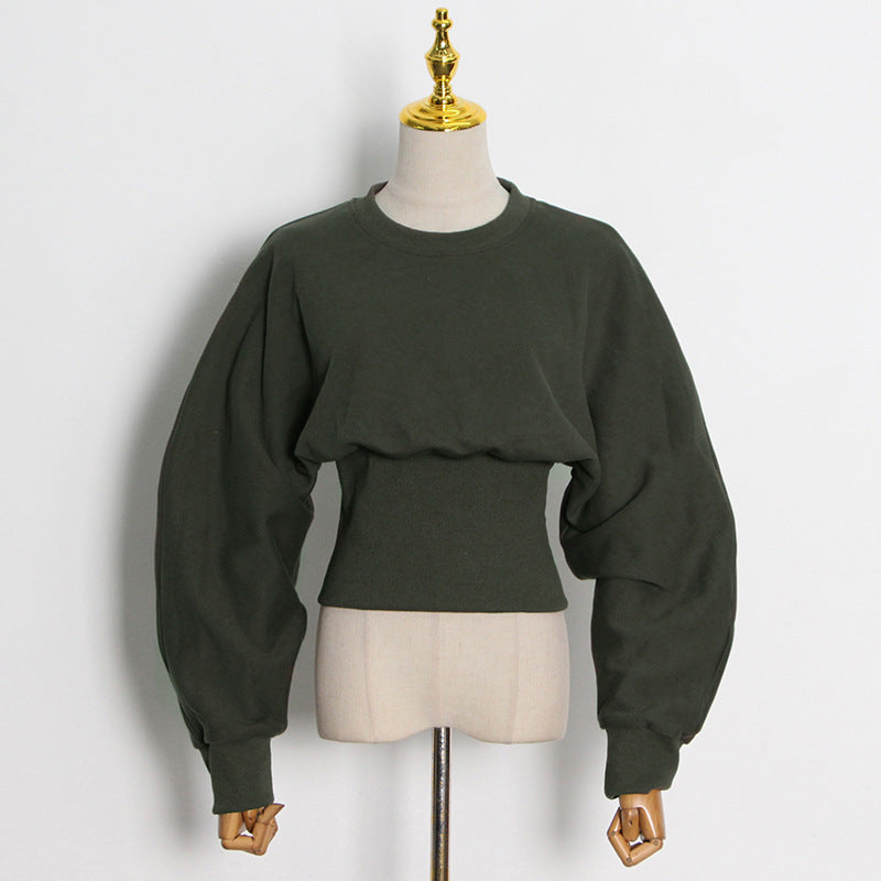Chic Dark Green Waist-Trimming Commuter Sweater