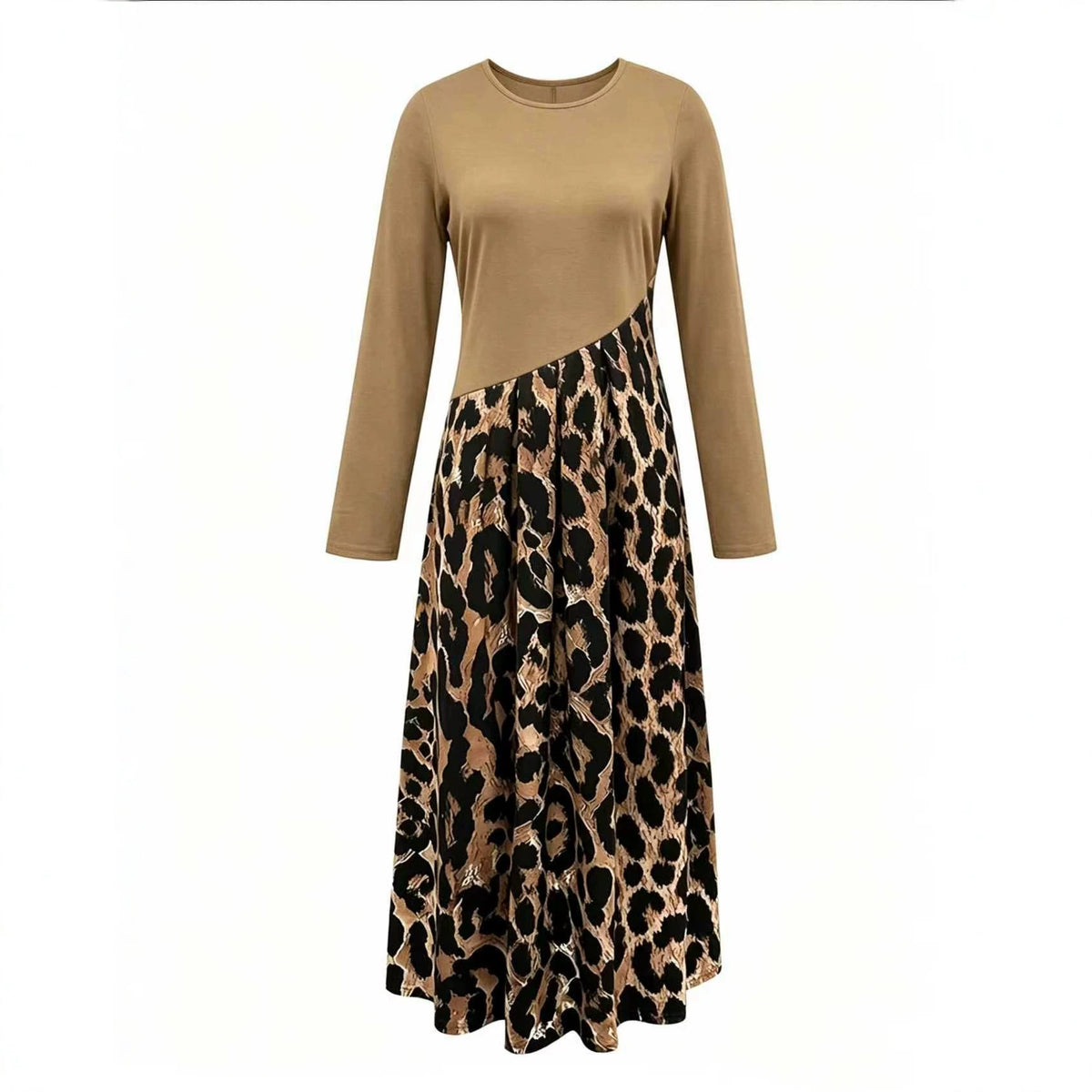 Plus-Size Leopard Print Long Sleeve Fishtail Dress