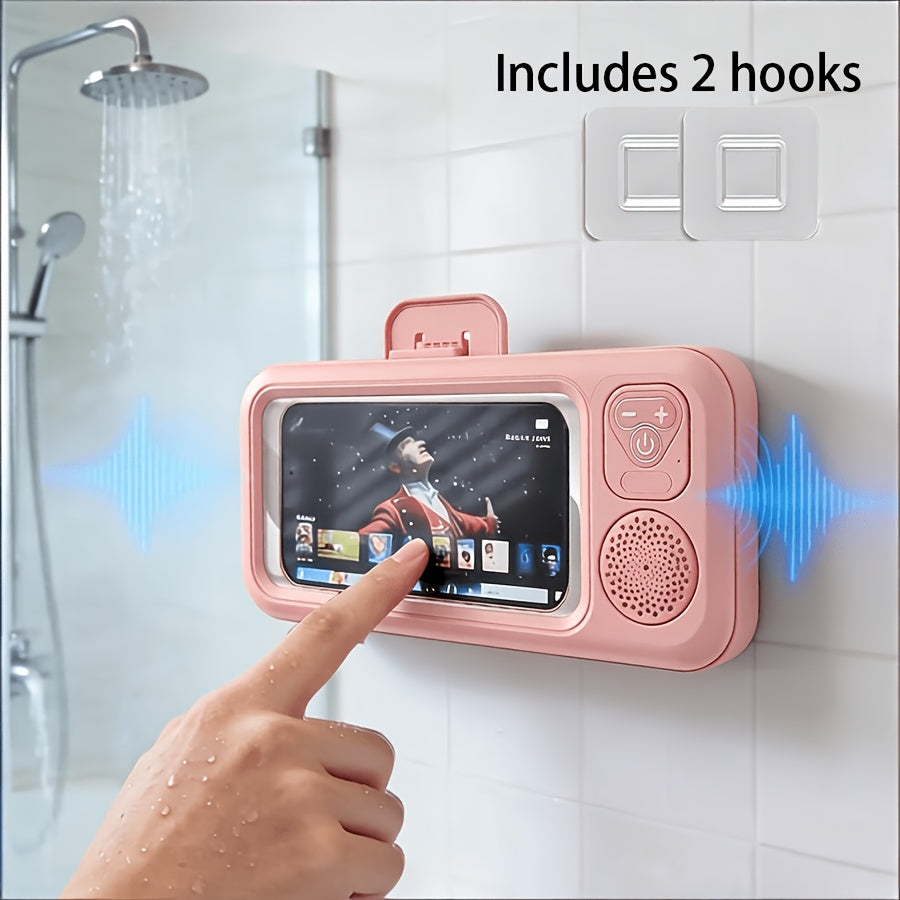 Wireless Shower Phone Holder with Audio – 360° Adjustable Wall Mount, Touchscreen Support