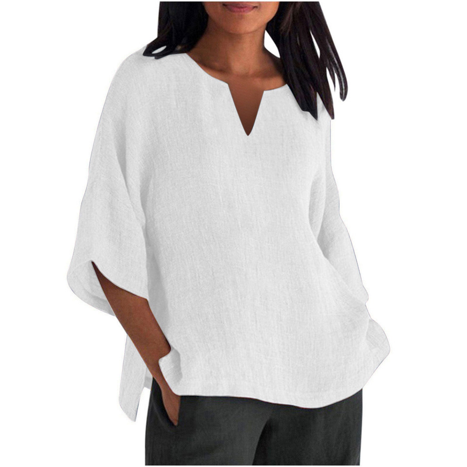 Women's Cotton Linen 3/4 Sleeve Casual Top