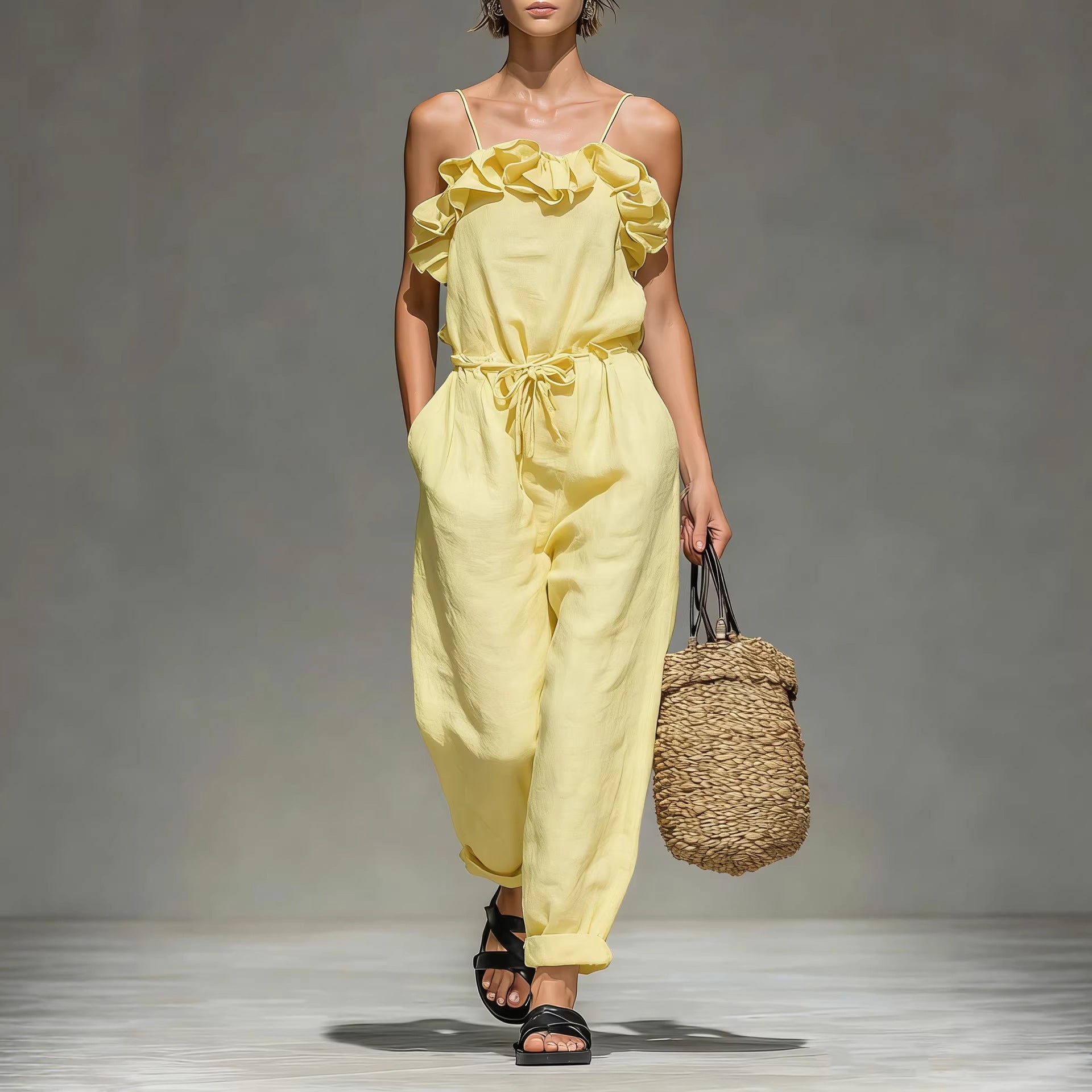 Chic Off-Shoulder Ruffled Wide-Leg Jumpsuit