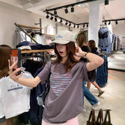 Retro Color‑Block Crew Neck Tee – Loose Fit, 100% Cotton