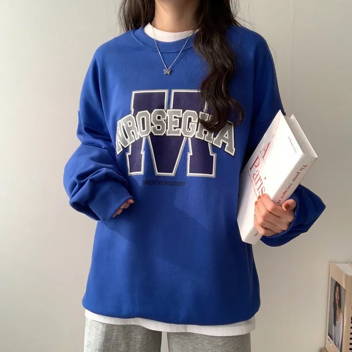 Korean Style Loose Sports Fleece Hoodie for Women