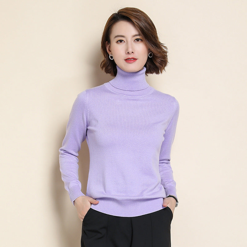 Womens Turtleneck Pullover Sweater Loose-fit Knitwear