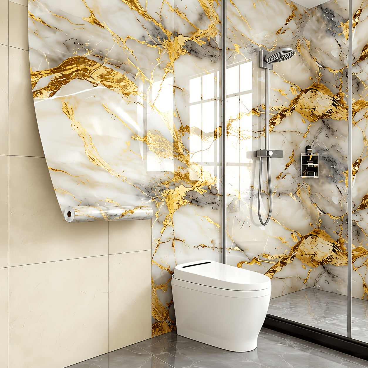 Self-adhesive imitation marble wall stickers for quick room refresh