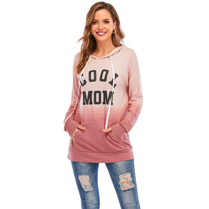 New Women's Tie Dyed Hooded Drawstring Long Sleeve Kangaroo Pocket Sweater