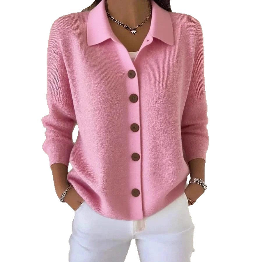 Button-knitted Lapel Sweater Cardigan Coat for Women