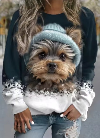Cute 3D Animal Print Round Neck Casual Sweater