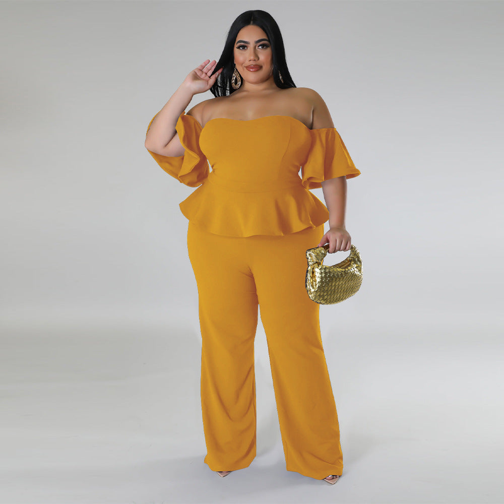 Off-Shoulder Stretch Wide-Leg Jumpsuit