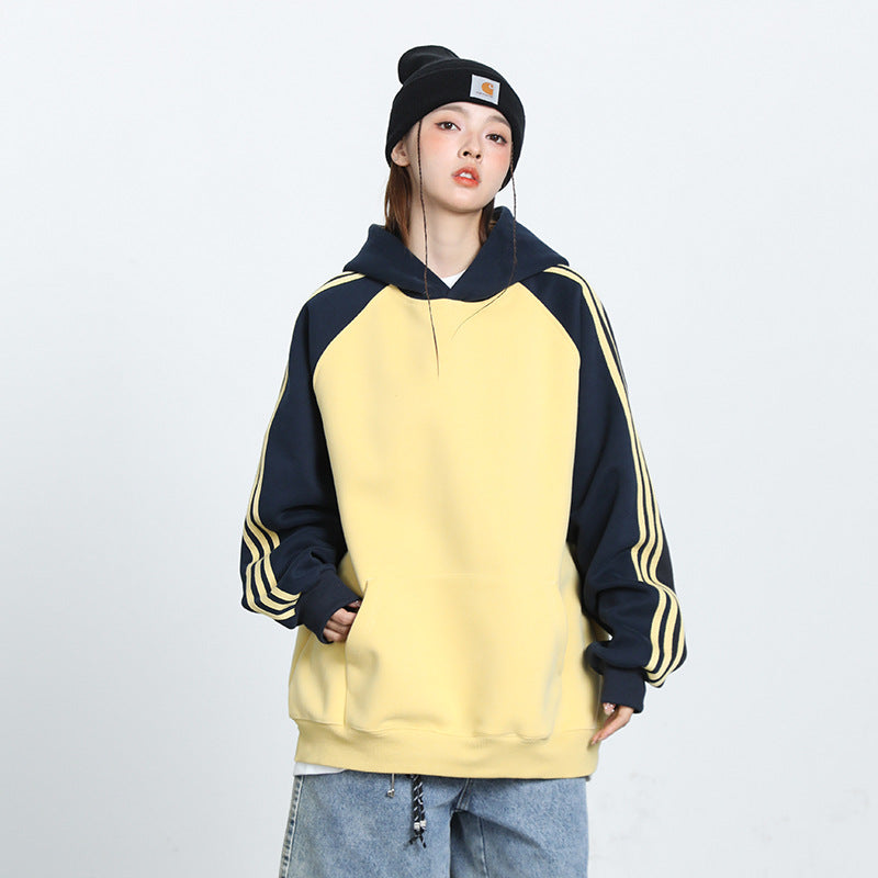 Unisex Contrast Stripe Raglan Pullover Casual Sweatshirt