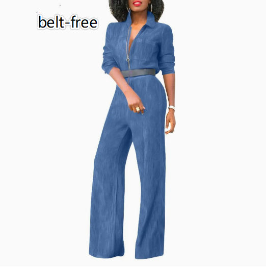 Women's Plus-Size Denim Jumpsuit with Zipper