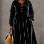 Velvet Loose Ruffled Sleeve Elegant V-neck Long Dress