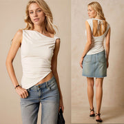 Off-White Backless Strap Crop Top – Slim Fit, Sleeveless