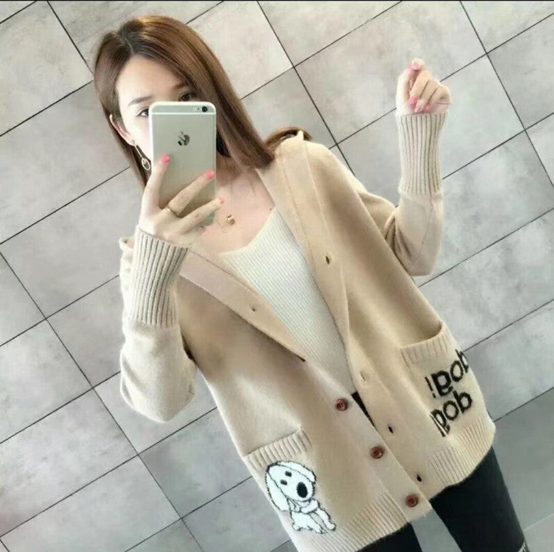 Women's Thickened Knitted Hooded Cardigan Loose Fit