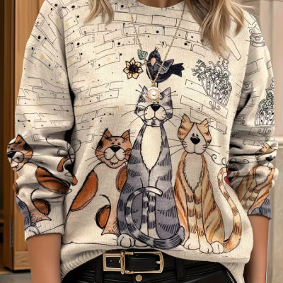 Printed Stripe Imitation Sweater Women's Autumn and Winter New Style
