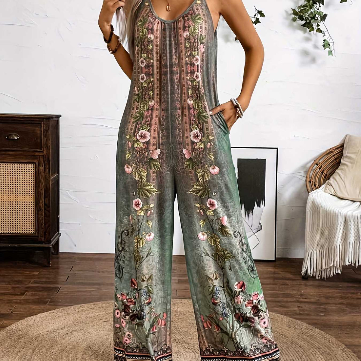 Boho Tribal Print Long Sleeve Jumpsuit